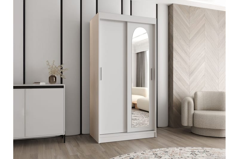 Tallmo Garderob med Spegel 100x200 cm i Trä - Vit - Förvaring - Klädförvaring - Garderob & garderobssystem