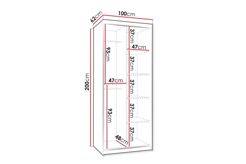 Tallmo Garderob med Spegel 100x200 cm i Trä - Vit - Förvaring - Klädförvaring - Garderob & garderobssystem