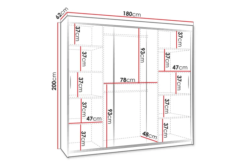 Tallmo Garderob med Spegel 180x200 cm i Målat Trä - Grå - Förvaring - Klädförvaring - Garderob & garderobssystem