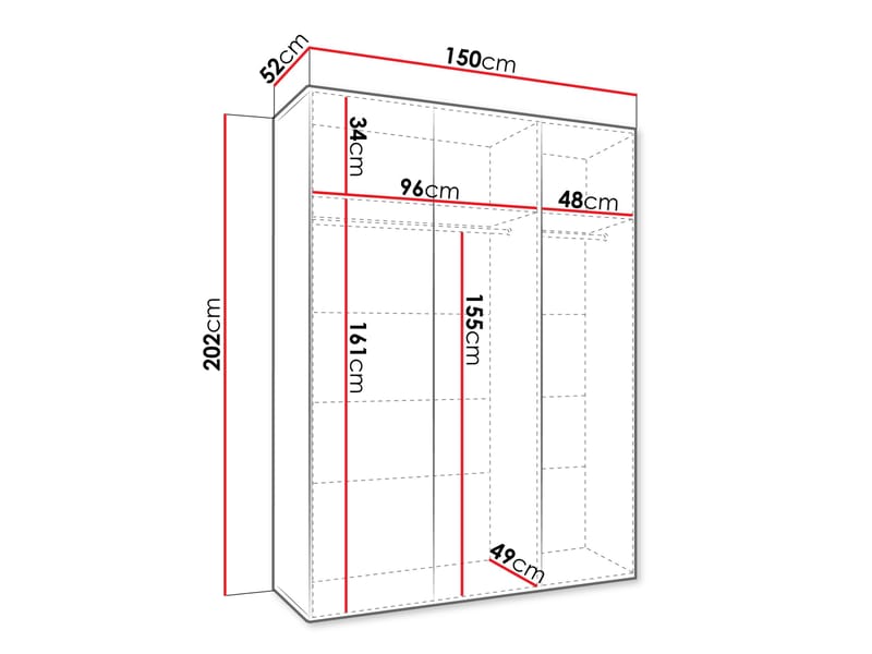 Tensa Garderob 150 cm - Vit och svart - Förvaring - Klädförvaring - Garderob & garderobssystem - Klädskåp & fristående garderob
