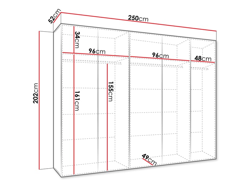 Tensa Garderob med spegel 250 cm - Svart - Förvaring - Klädförvaring - Garderob & garderobssystem