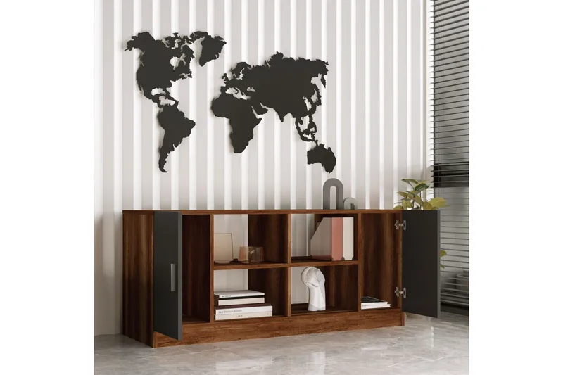 Barrock Highboard 46x140 cm - Teak/Antracit - Förvaring - Skåp - Förvaringsskåp