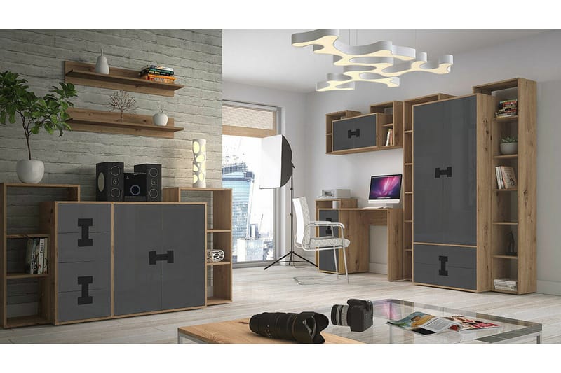Castlebay Highboard Grey High Gloss - Förvaring - Skåp - Förvaringsskåp