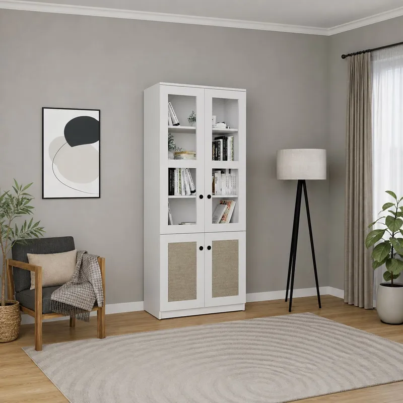 Mojon Vitrinskåp 80x190x37 cm - Vit - Förvaring - Skåp - Vitrinskåp