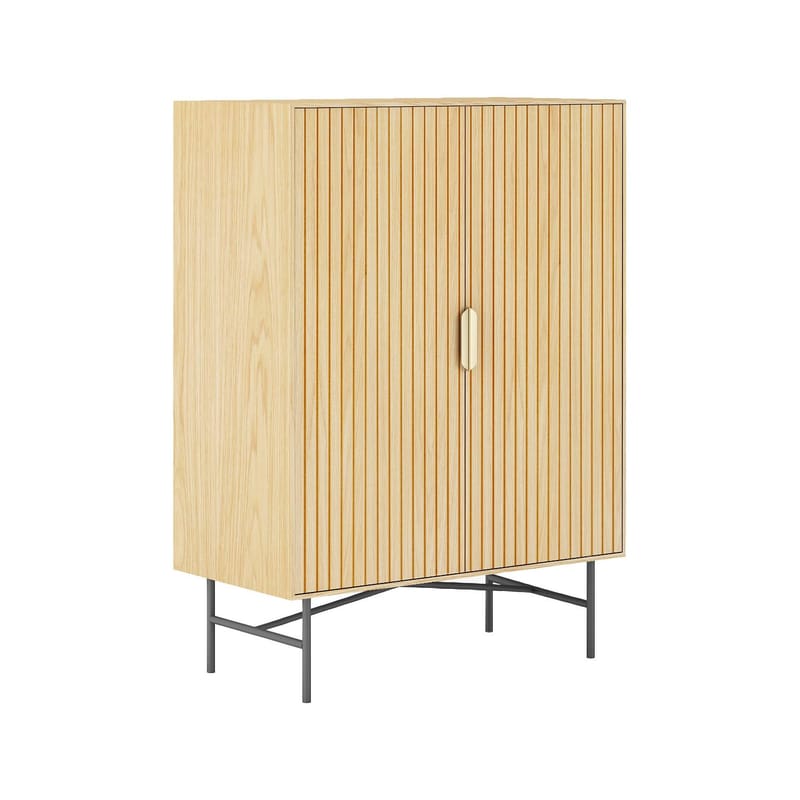 Skåp Bassel 80x40x110 cm 3D-melamin - Ljus trädekor / svart / guld - Förvaring - Skåp - Förvaringsskåp