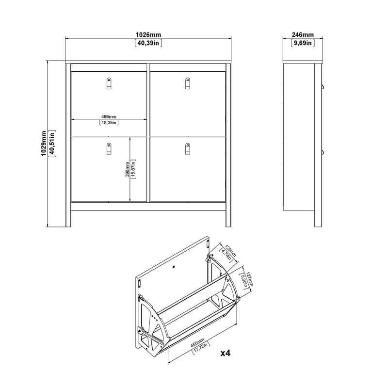 Vallvidera Skoskåp med 4 fack 103x25x103 cm - Förvaring - Skoförvaring