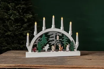 Adventsljusstake Forest Friends 45x33 cm 7 ljus Batteridriven - Vit / Grön / Brun - Inredning - Julpynt & helgdekoration - Julpynt & juldekoration