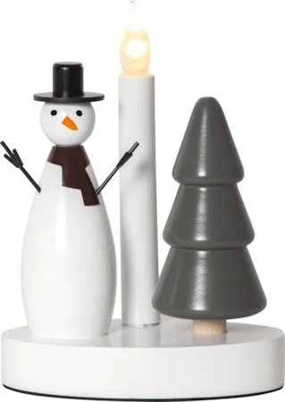 Christmas Joy Snögubbe 16 cm - Rund Ljusstake i Trä, Vit