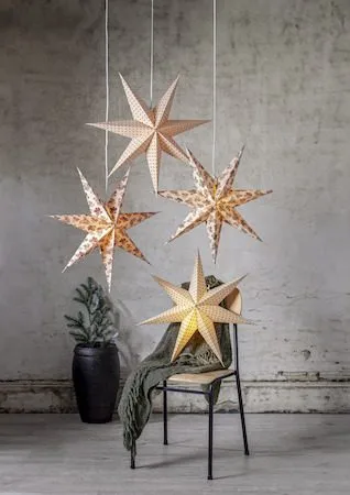 Cotton Adventsstjärna 60 cm – Jullampa i papper - Beige med gröna prickar - Inredning - Julpynt & helgdekoration - Julpynt & juldekoration