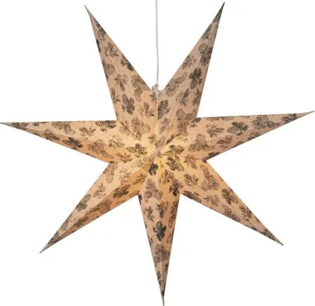 Cotton Adventsstjärna 60 cm – Jullampa i papper, Beige med grönt mönster