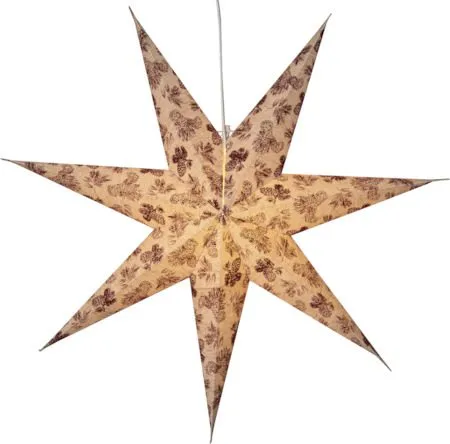 Cotton Adventsstjärna 60 cm - Jullampa i papper, Beige med rött mönster