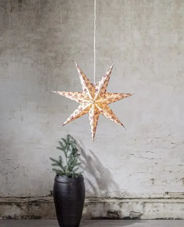 Cotton Adventsstjärna 60 cm - Jullampa i papper - Beige med rött mönster - Inredning - Julpynt & helgdekoration - Julpynt & juldekoration