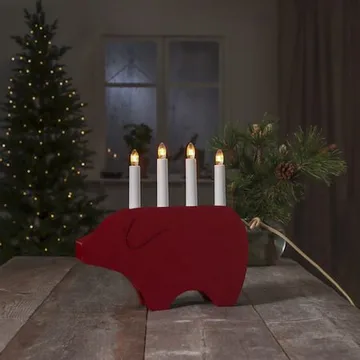 Gry Adventsljusstake Julgris 28.5 cm - Ljusstake i Trä för Advent - Mörkröd - Inredning - Julpynt & helgdekoration - Julpynt & juldekoration