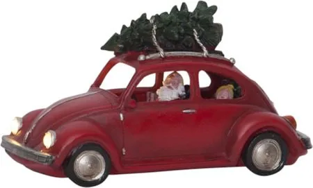 Merryville Juldekoration Tomte med Bil 25,5x14,5 cm LED, Röd|Grön