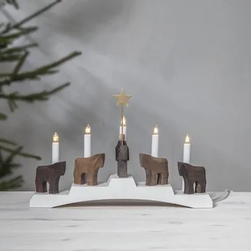 Ljusstake Staffans Fålar 45x29 cm Trä 5 ljus E10 - Vit / Brun - Inredning - Julpynt & helgdekoration - Julpynt & juldekoration