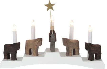 Ljusstake Staffans Fålar 45x29 cm Trä 5 ljus E10, Vit / Brun