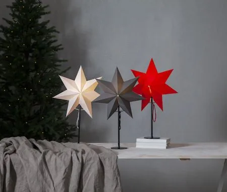 Mixa Adventsstjärna på Fot 50 cm – Jullampa i papper / metall - Vit med svart fot - Inredning - Julpynt & helgdekoration - Julpynt & juldekoration