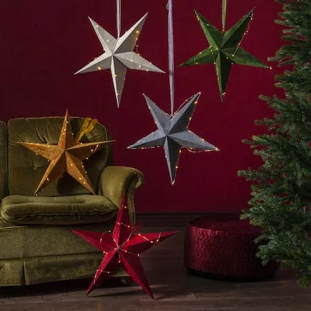 Velvet Adventsstjärna Batteri LED 60 cm - Jullampa papper sammet - Grå - Inredning - Julpynt & helgdekoration - Julpynt & juldekoration