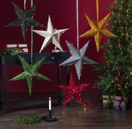 Velvet Adventsstjärna Batteri LED 60 cm - Jullampa papper sammet - Grå - Inredning - Julpynt & helgdekoration - Julpynt & juldekoration