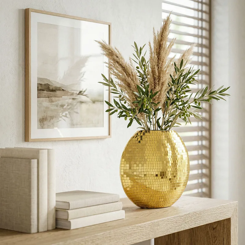 Herva Bordsvas i metall med mosaik - Guld - Inredning - Dekoration & inredningsdetaljer