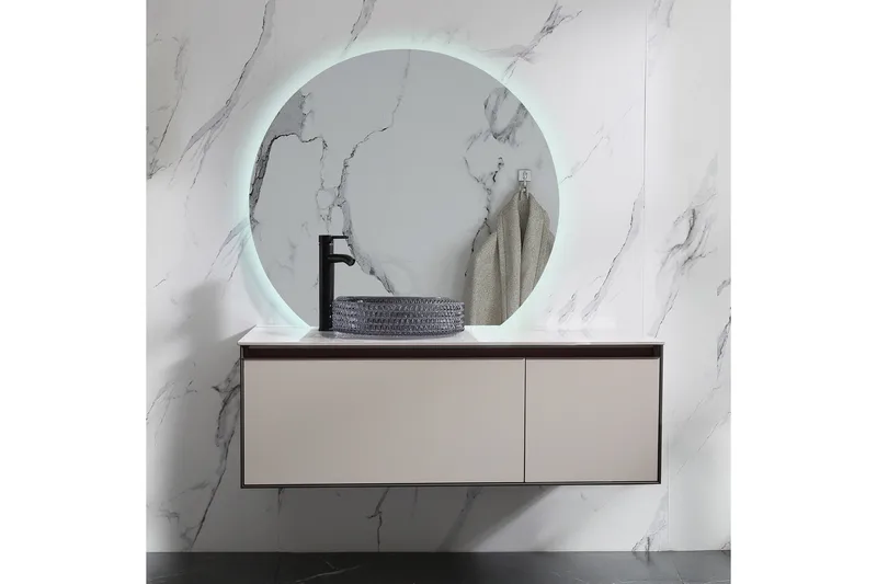 Felicia Spegel med LED-belysning Rund 80 cm Silver - Hus & renovering - Kök & bad - Badrum - Badrumsmöbler & badrumsinredning - Badrumsspegel