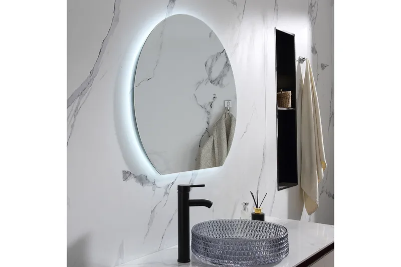 Felicia Spegel med LED-belysning Rund 80 cm Silver