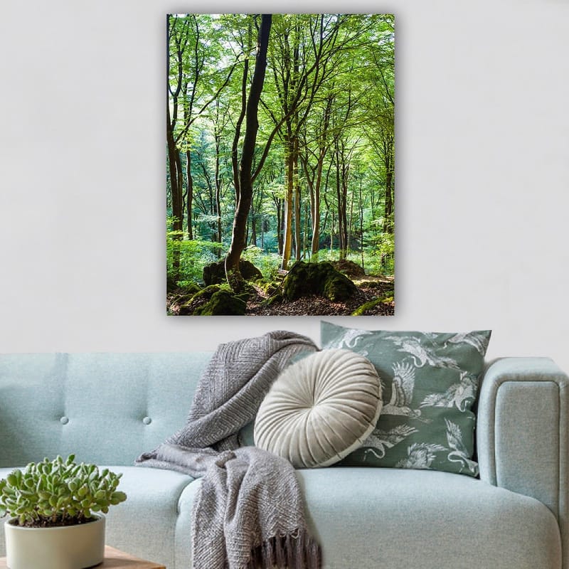 Canvastavla 70x100 cm - Lummig skog med höga träd och grönskande vegetation - Grön / Brun - Inredning - Tavlor & konst - Canvastavlor