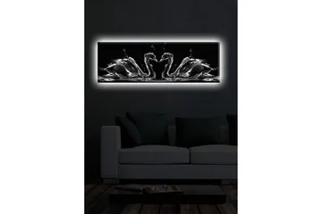 Canvastavla med LED-belysning 30x90 cm - Eleganta svanar i vattenrörelse - Svart / Vitt / Grått - Inredning - Tavlor & konst - Canvastavlor