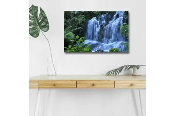 Canvastavla med LED-belysning - Vattenfall omgiven av frodig grönska - Grön / Blå / Vit - Inredning - Tavlor & konst - Canvastavlor