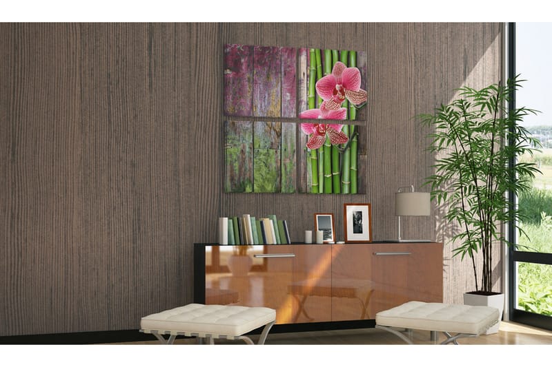 Tavla Bambu Och Orkidé 40x40 - Artgeist sp. z o. o. - Inredning - Tavlor & konst - Canvastavlor