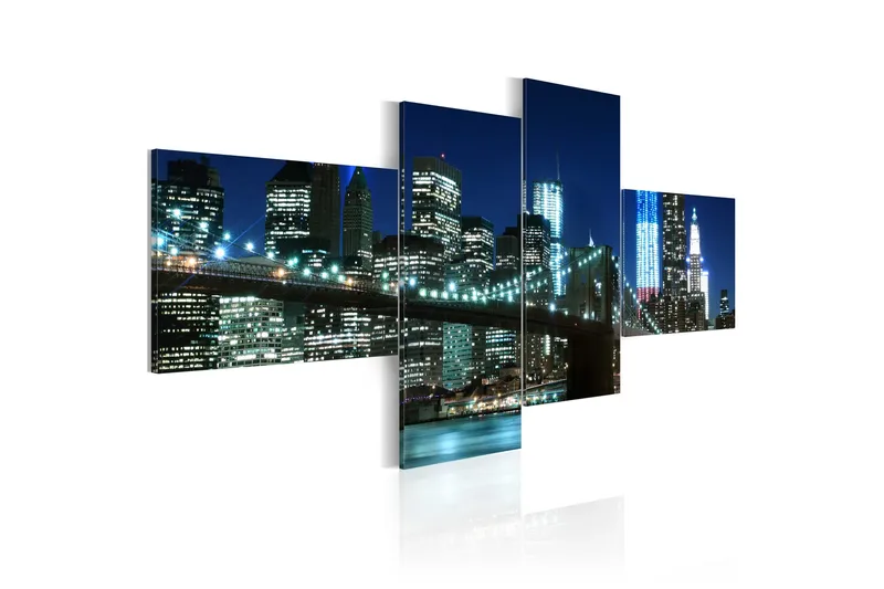 Tavla Brooklyn Bridge Illuminated At Night 200x90 - Artgeist sp. z o. o. - Inredning - Tavlor & konst - Canvastavlor
