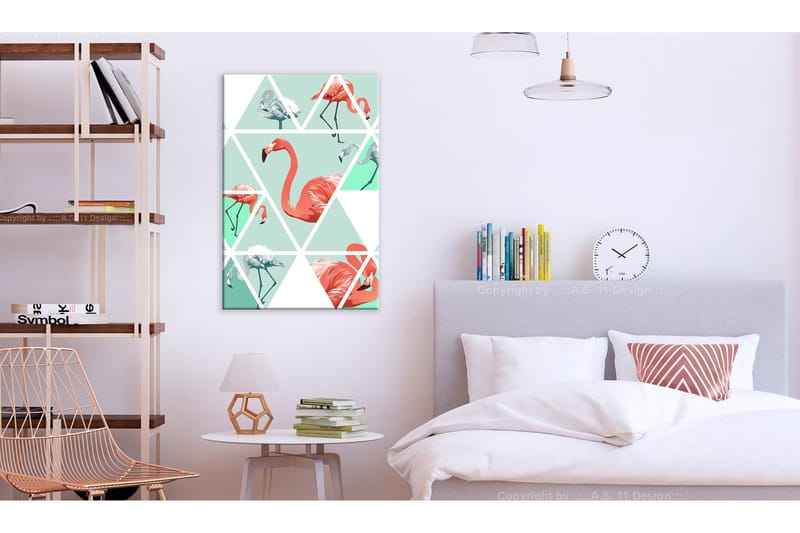 Tavla Geometric Flamingos (1 Part) Vertical 60x90 - Artgeist sp. z o. o. - Inredning - Tavlor & konst - Canvastavlor