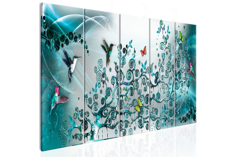 Tavla Hummingbirds Dance 5 Parts Turquoise Narrow 200x80 - Artgeist sp. z o. o. - Inredning - Tavlor & konst - Canvastavlor
