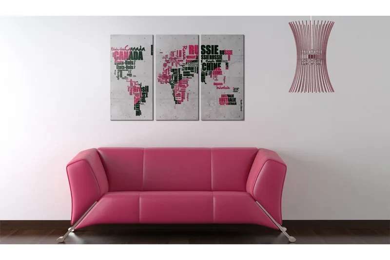 Tavla Karta över världen (franska) Triptych 90x60 - Artgeist sp. z o. o. - Inredning - Tavlor & konst - Canvastavlor