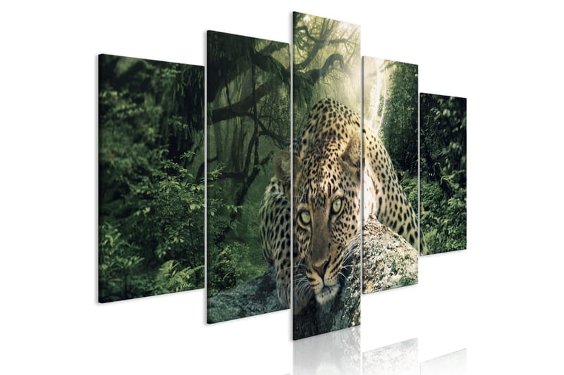 Tavla Leopard Lying 5 Parts Wide Pale Green 200x100 - Artgeist sp. z o. o. - Inredning - Tavlor & konst - Canvastavlor