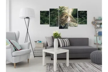 Tavla Leopard Lying 5 Parts Wide Pale Green 200x100 - Artgeist sp. z o. o. - Inredning - Tavlor & konst - Canvastavlor