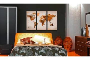 Tavla Map Of The World Desert Storm Triptych 120x80 - Artgeist sp. z o. o. - Inredning - Tavlor & konst - Canvastavlor
