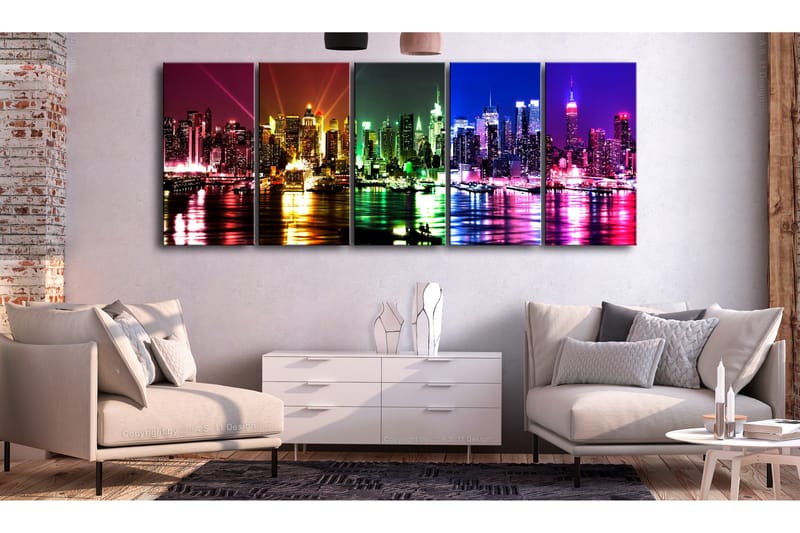 Tavla Rainbow New York 5 Parts Narrow 200x80 - Artgeist sp. z o. o. - Inredning - Tavlor & konst - Canvastavlor