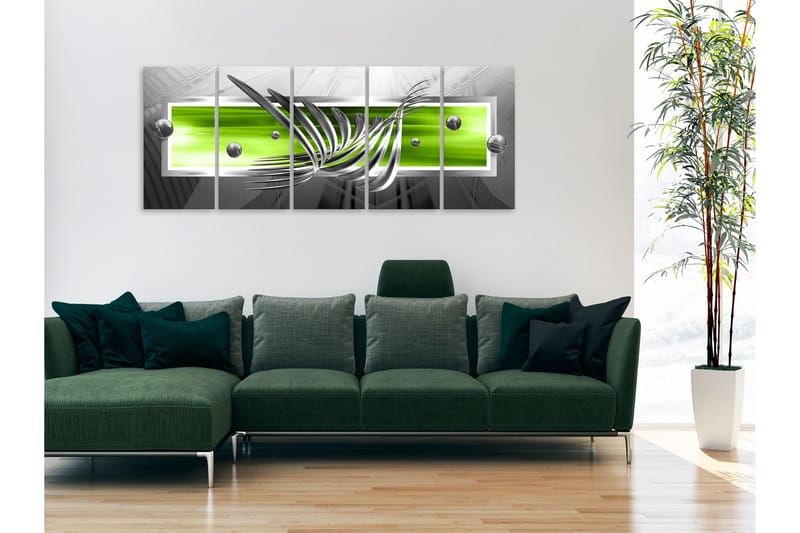 Tavla Silver Wings 5 Parts Narrow Green 225x90 - Artgeist sp. z o. o. - Inredning - Tavlor & konst - Canvastavlor