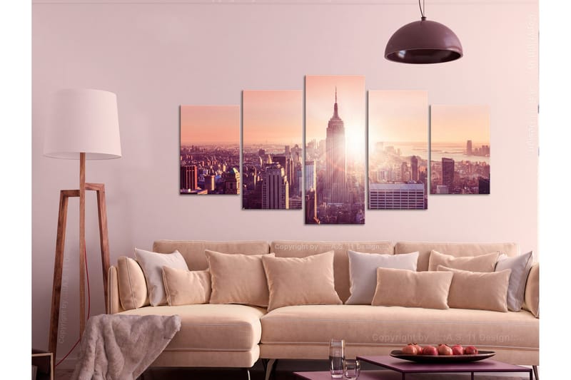 Tavla Sun Over Manhattan 5 Parts Wide Orange 200x100 - Artgeist sp. z o. o. - Inredning - Tavlor & konst - Canvastavlor