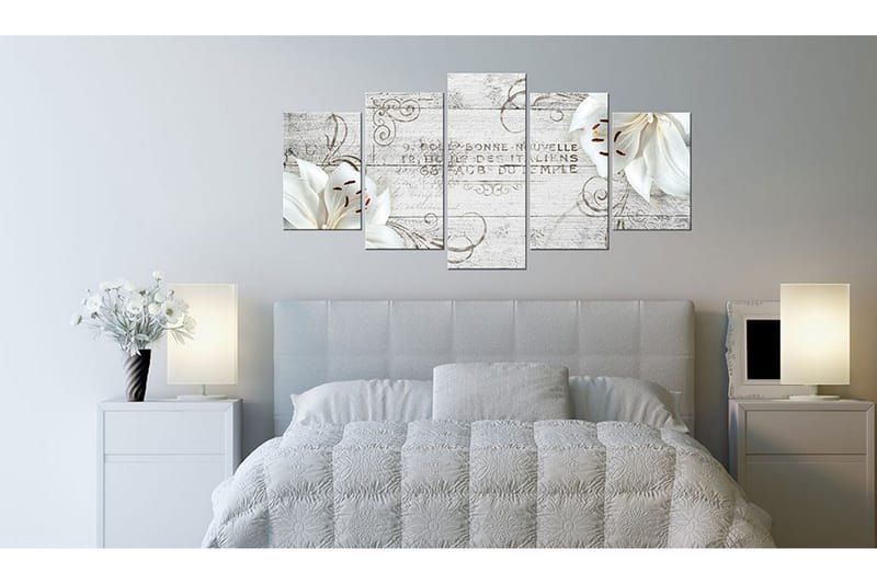 Tavla White Lilies On Wood 200x100 - Artgeist sp. z o. o. - Inredning - Tavlor & konst - Canvastavlor