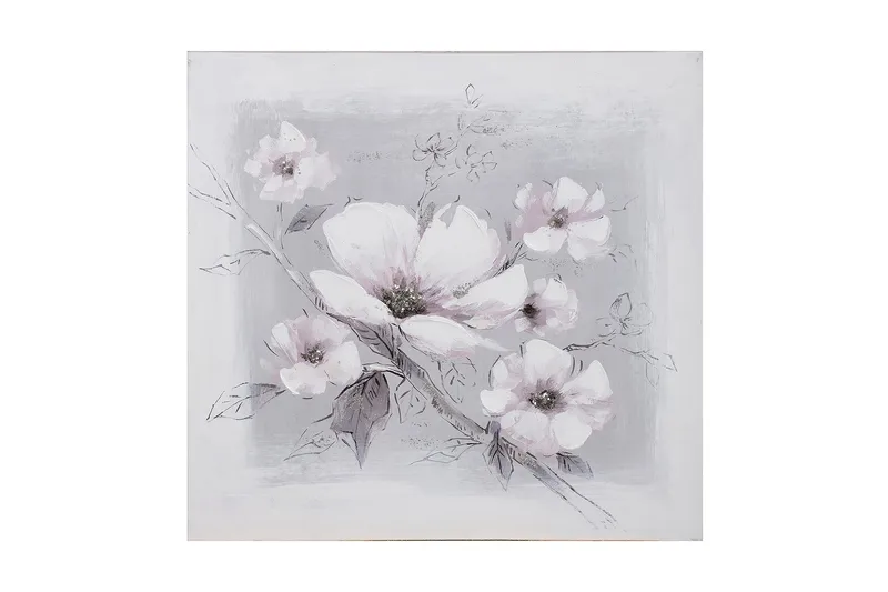 Oljemålning 60x60cm Vita blommor