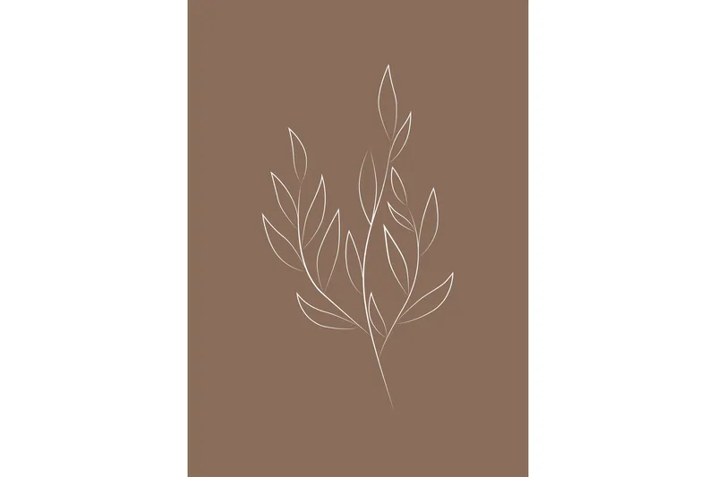 Poster Drawed leaf 50x70 cm, Brun