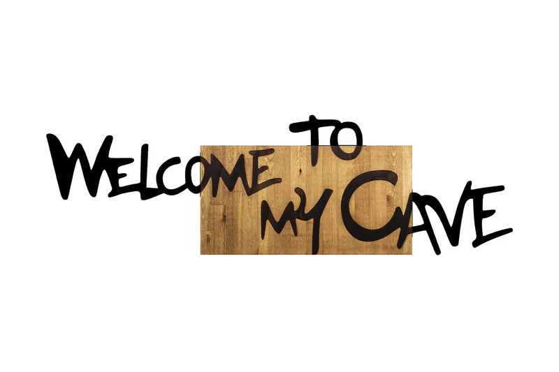 Welcome To My Cave Väggdekor - Svart/Valnöt - Inredning - Väggdekor - Skylt - Plåtskyltar