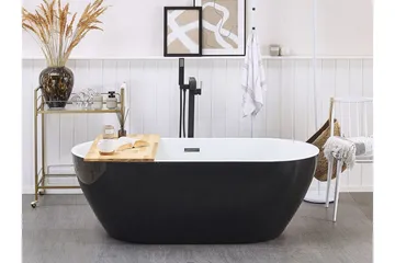 Fristående badkar 170 x 80 cm oval svart NEVIS - Svart - Hus & renovering - Kök & bad - Badrum - Badkar - Fristående badkar