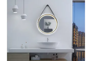 Djupqvior Spegel 55x55 cm Rund LED-belysning - Svart/Guld - Hus & renovering - Kök & bad - Badrum - Badrumsmöbler & badrumsinredning - Badrumsspegel