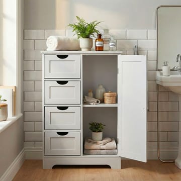Moruna Badrumsskåp 55 cm - vit och silverfärgad - Hus & renovering - Kök & bad - Badrum - Badrumsmöbler & badrumsinredning - Badrumsskåp