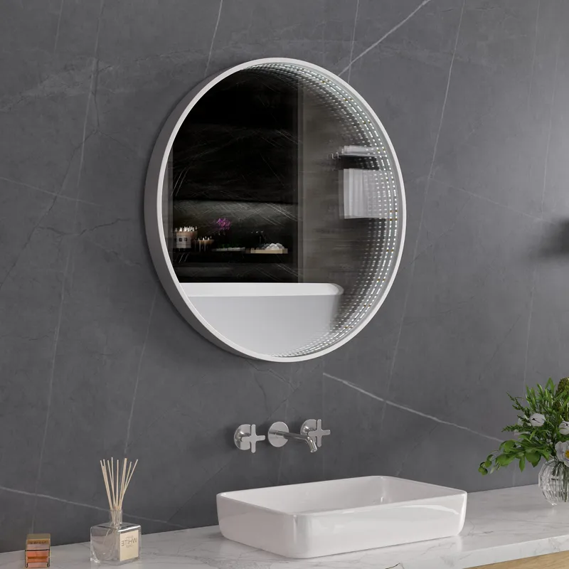 Tunnel-spegel 60 cm | Silver aluminiumram | LED-belysning med dimmer - Hus & renovering - Kök & bad - Badrum - Badrumsmöbler & badrumsinredning - Badrumsspegel