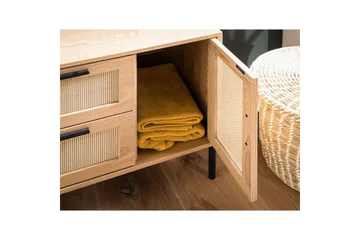 Tvättställsskåp Wohnling melaminbelagd MDF, ek-optik, rottingfront, metallben, modern loftstil 1 dörr, 3 lådor - 1 dörr, 3 lådor - Hus & renovering - Kök & bad - Badrum - Badrumsmöbler & badrumsinredning - Tvättställsskåp & kommod