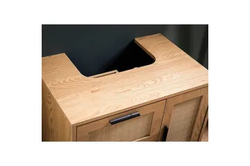 Tvättställsskåp Wohnling melaminbelagd MDF, ek-optik, rottingfront, metallben, modern loftstil 1 dörr, 3 lådor - 1 dörr, 3 lådor - Hus & renovering - Kök & bad - Badrum - Badrumsmöbler & badrumsinredning - Tvättställsskåp & kommod
